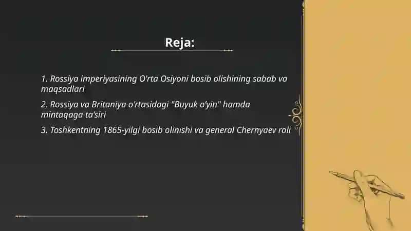 OʻRTA OSIYO XONLIKLARINI ROSSIYAIMPERIYASI TOMONIDAN BOSIB OLINISHI 2