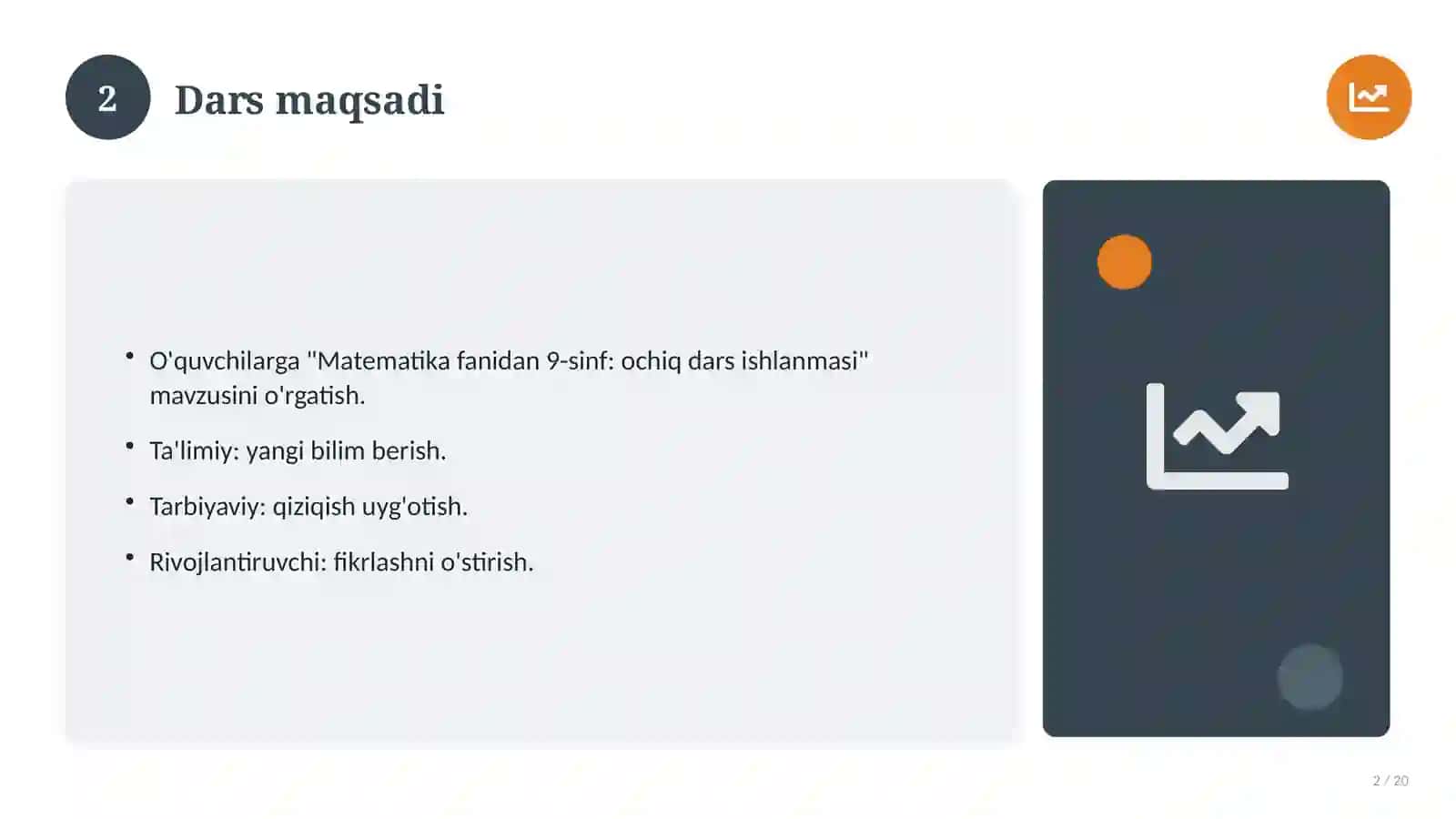 Matematika fanidan 9-sinf: ochiq dars ishlanmasi 2