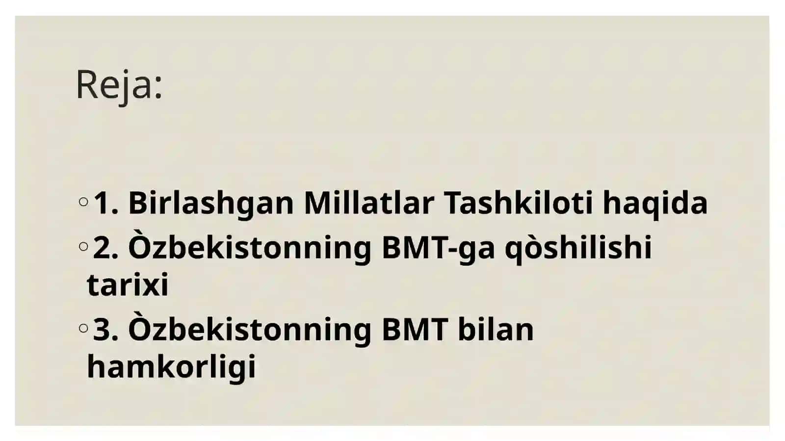 O’zbekistonning BMt bilan bamkorligi 2