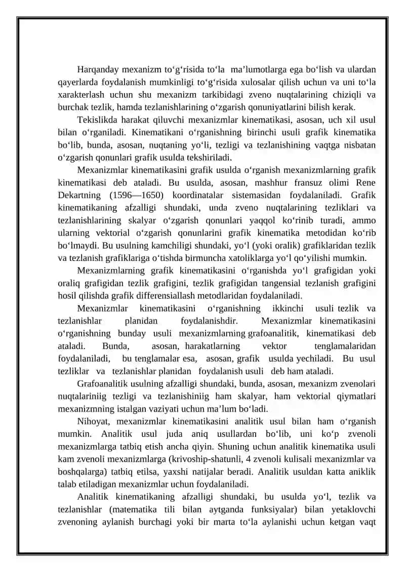 Mexanizmlar kinematikasi grafo-analitik tekshirish 2