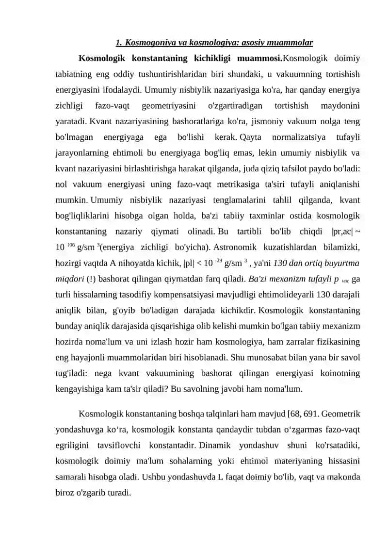Kosmologiyaning yechilmagan muammolar 2