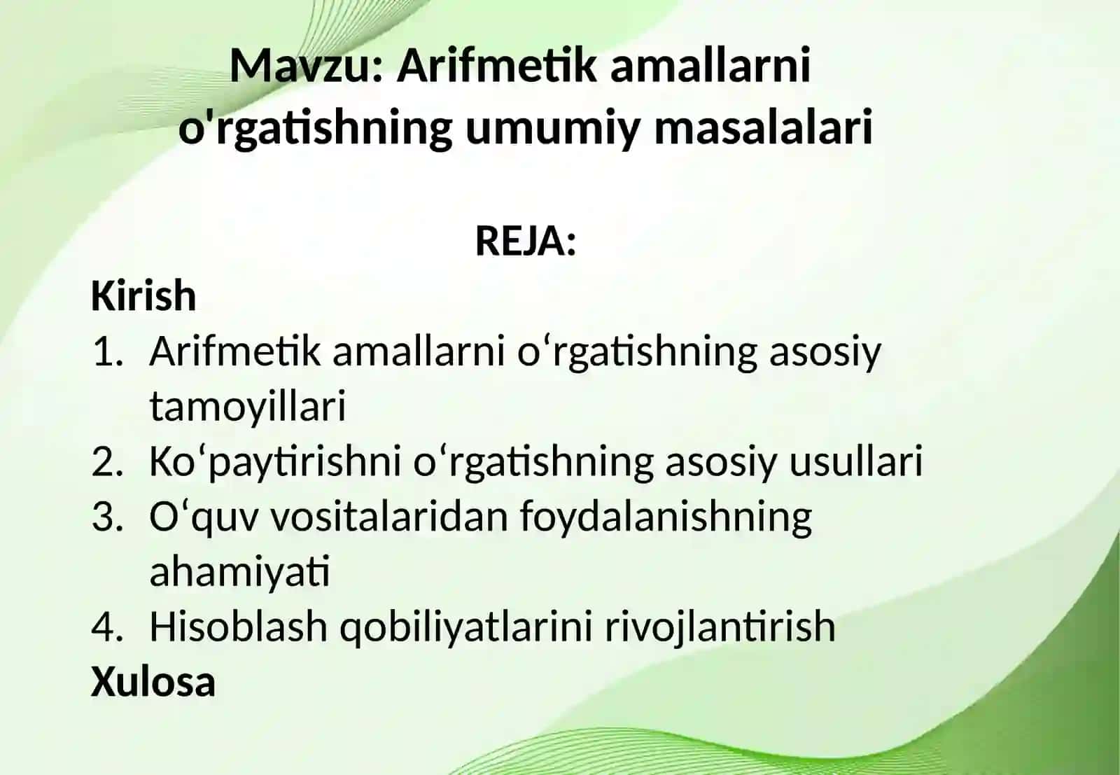 Arifmetika amallarni oʻrgatishning umumiy masalalari 2