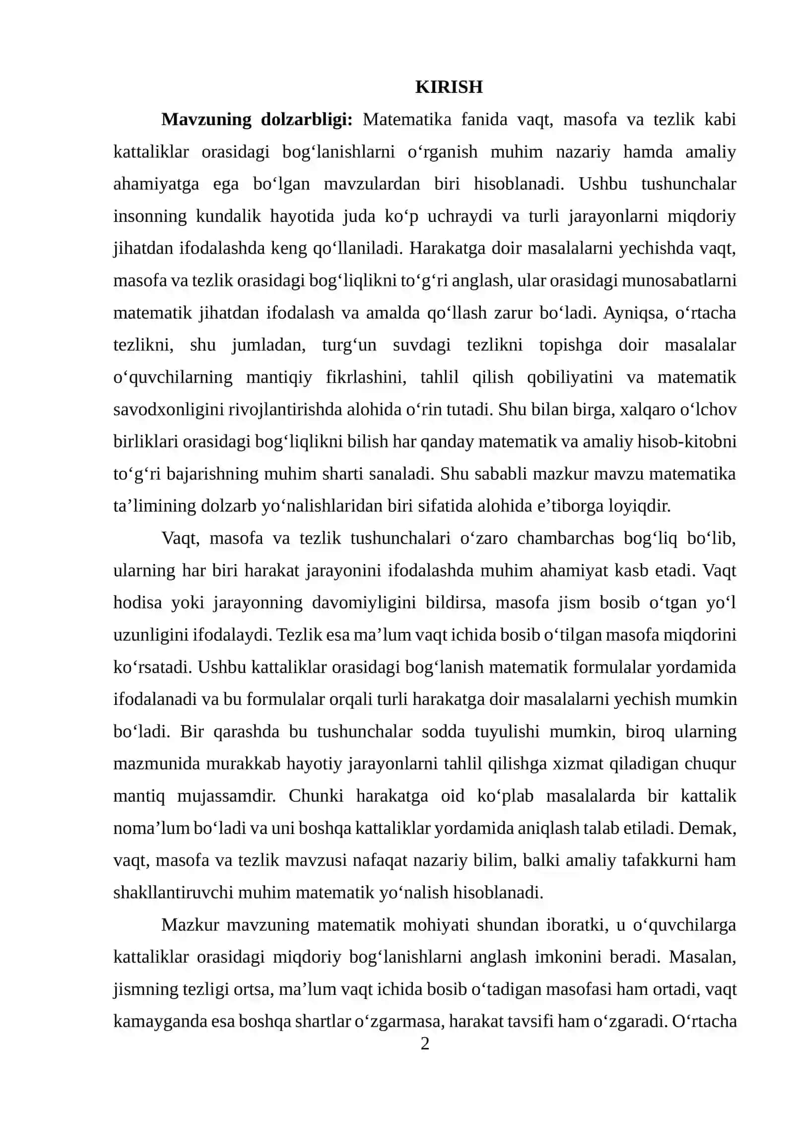 Masofa, tezlik, vaqt 2