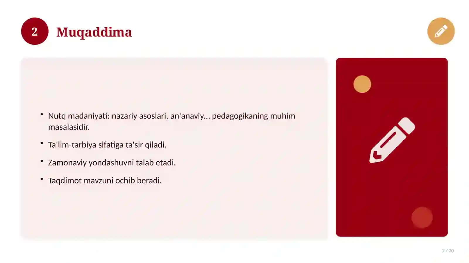 Nutq madaniyati: nazariy asoslari, an'anaviy yondashuvda (Kurs ishi) 2