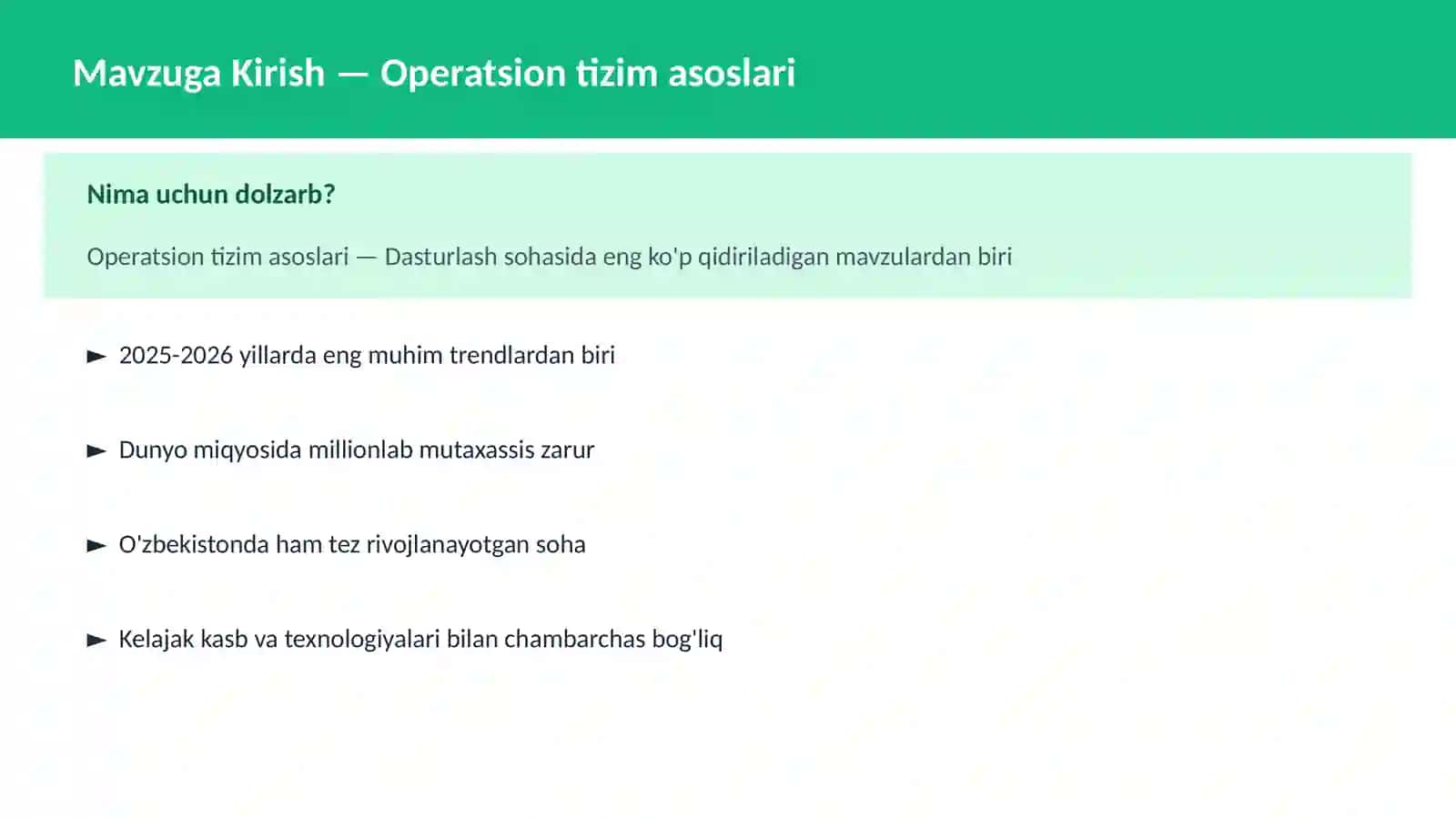 Operatsion tizim asoslari 2