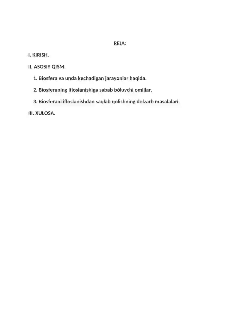 BIOSFERANING IFLOSLANISHI VA UNING OLDINI OLISH MASALASI 2