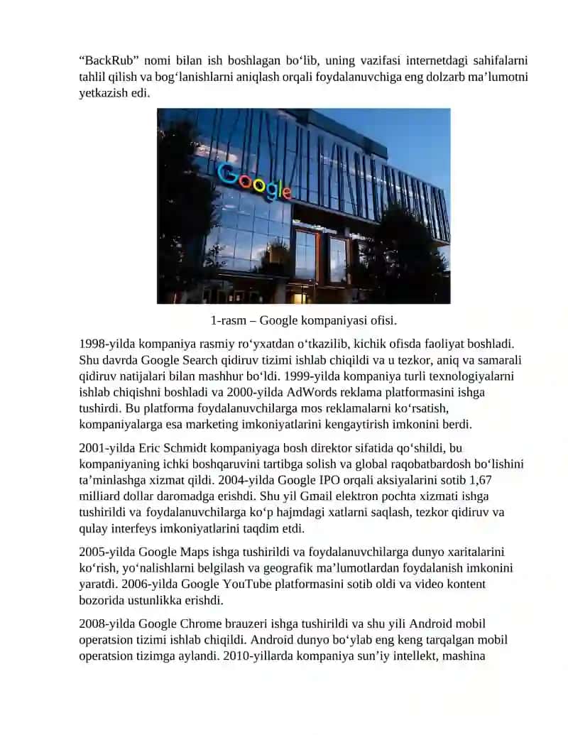 Google dasturlari va ularning xususiyatlari 2