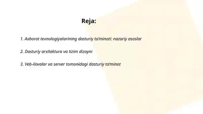 Axborot texnalogiyalarining dasturiy ta’minoti 2