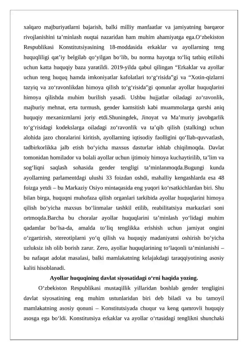 Ayollar huquqini ta’minlash bo‘yicha milliy qonunchilik 2