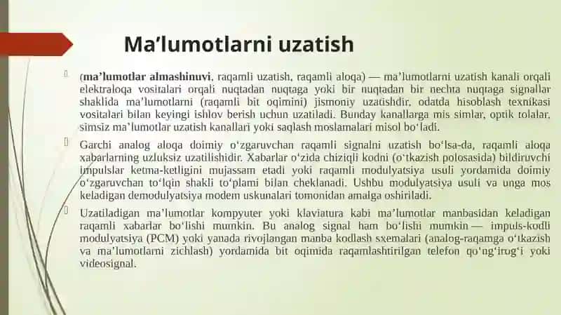 Ma’lumotlarni uzatish kanali. 2