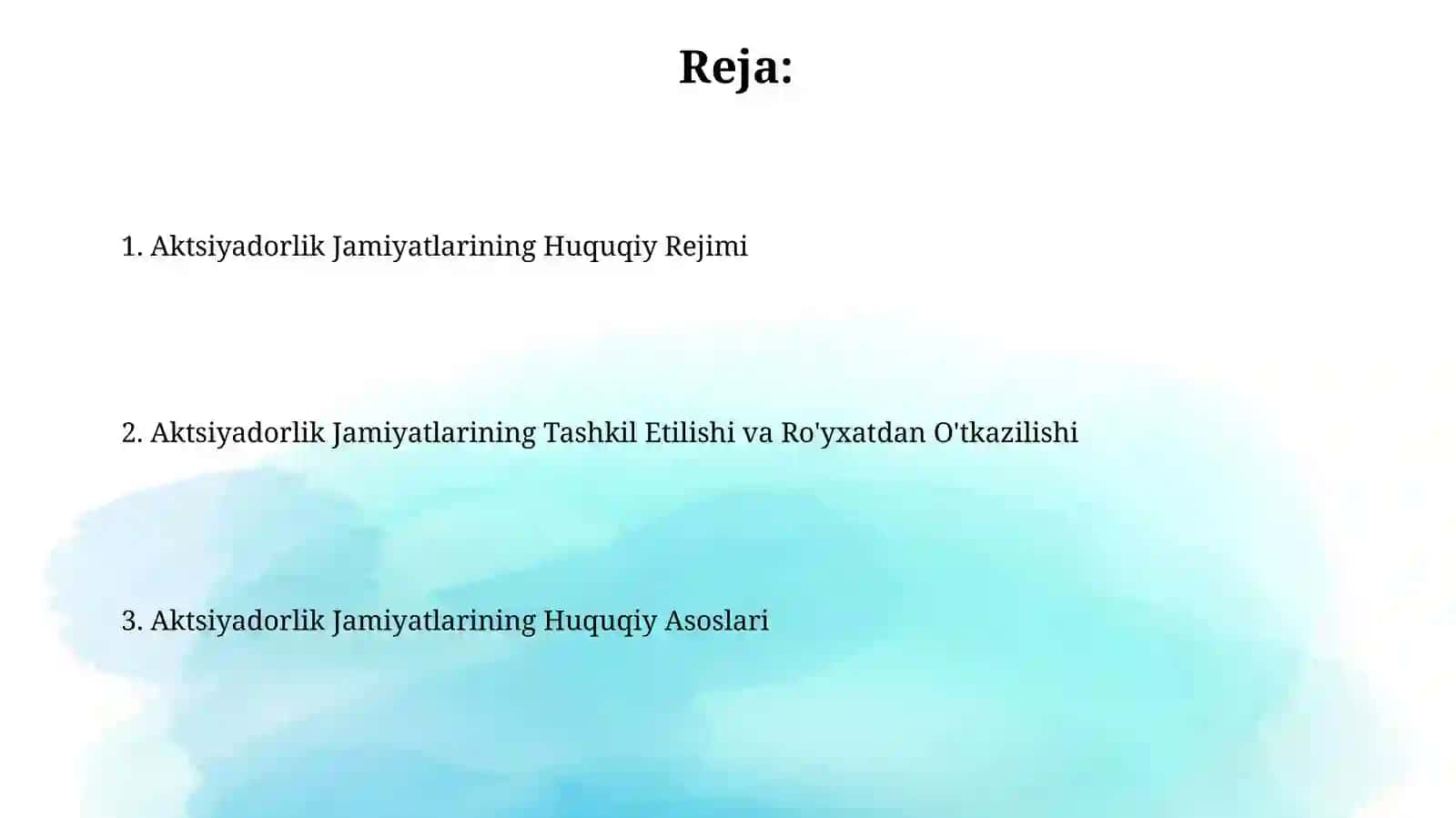 Aksiyadorlik jamiyatlarining huquqiy asoslari 2