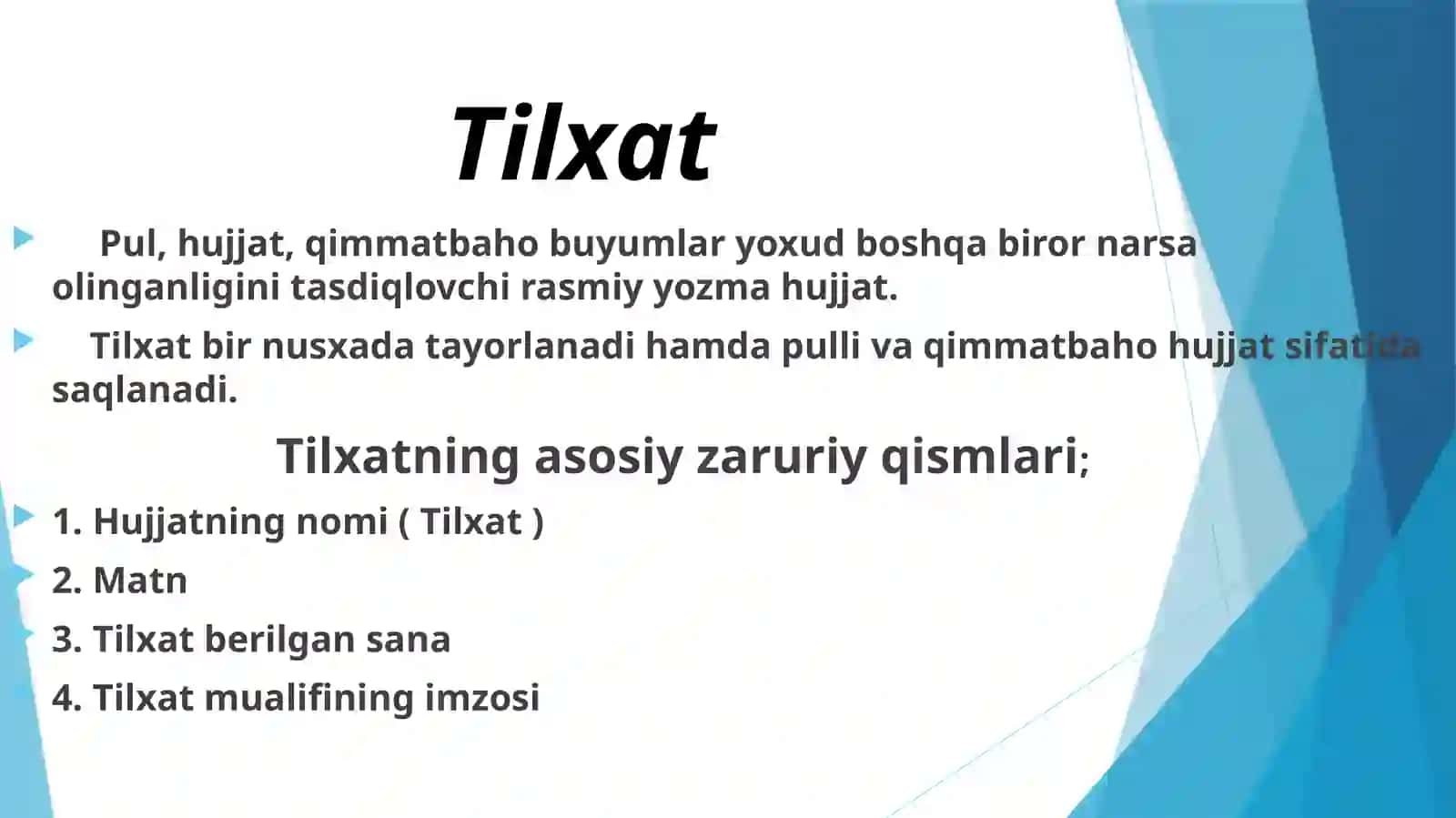 Davlat tilda ish yuritish Til xat, Trjimayi hol, E’lon 2
