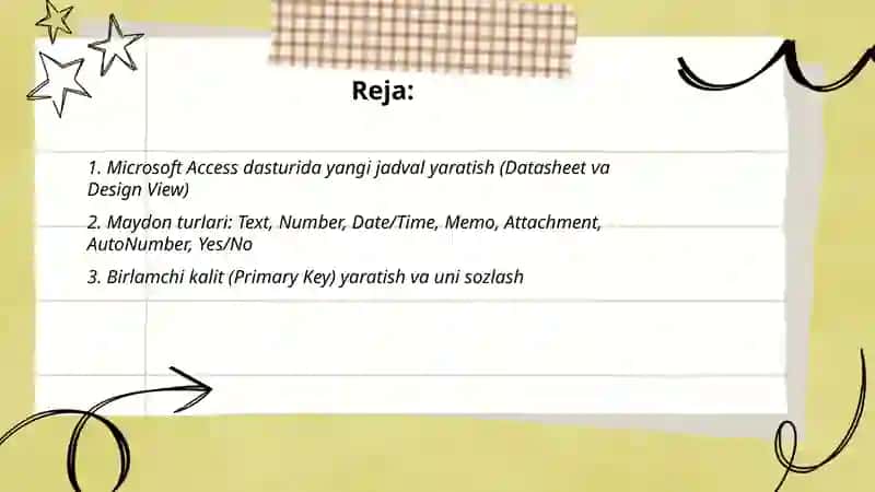 Microsoft Access dasturida jadval va soʻrovlar yaratish 2