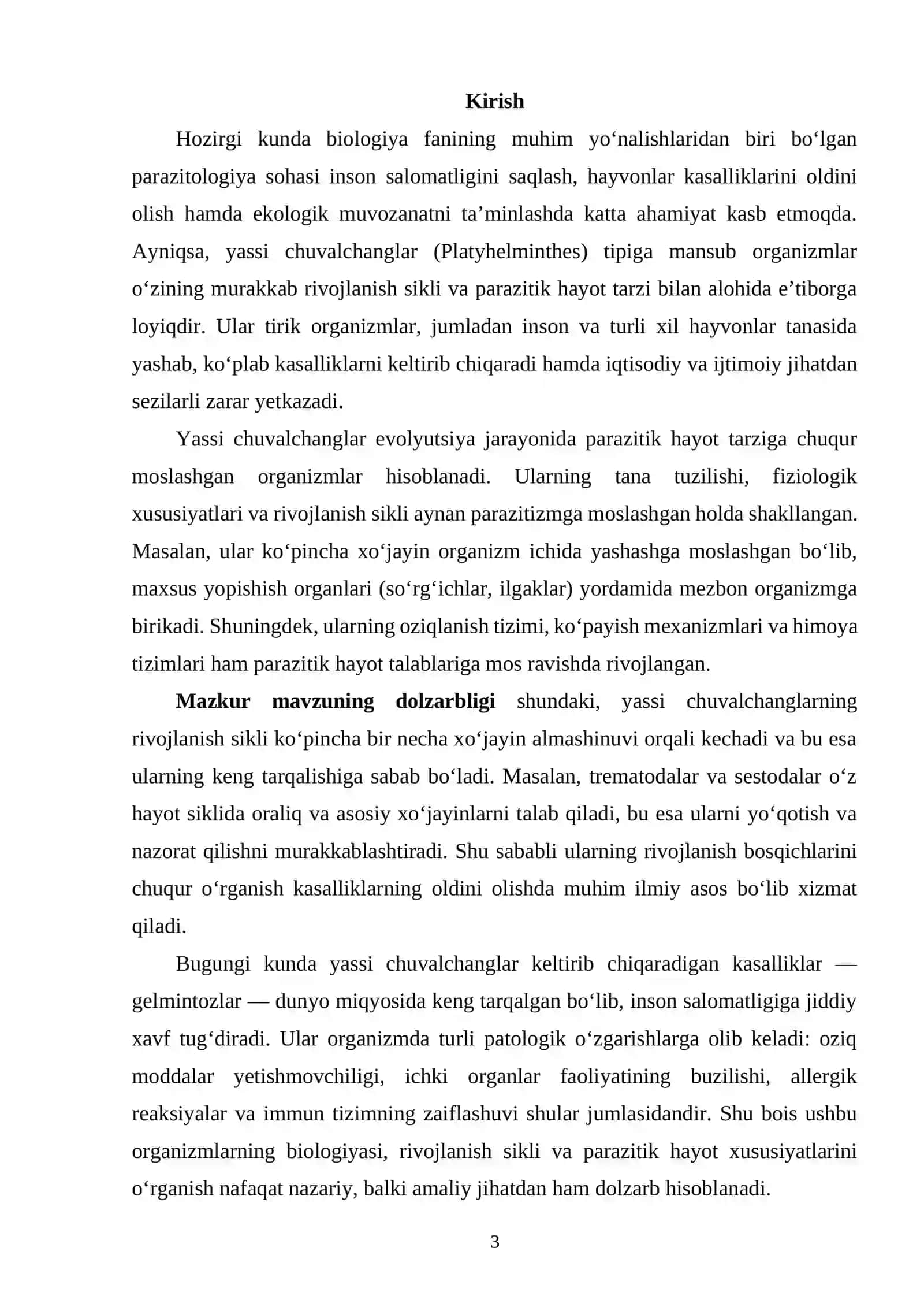 YASSI CHUVALCHANGLARNING RIVOJLANISH SIKLI PARAZITIK HAYOT MAHSULI 2