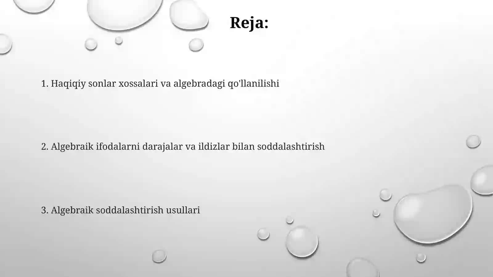 Algebraik amallar va ularning xossalari 2