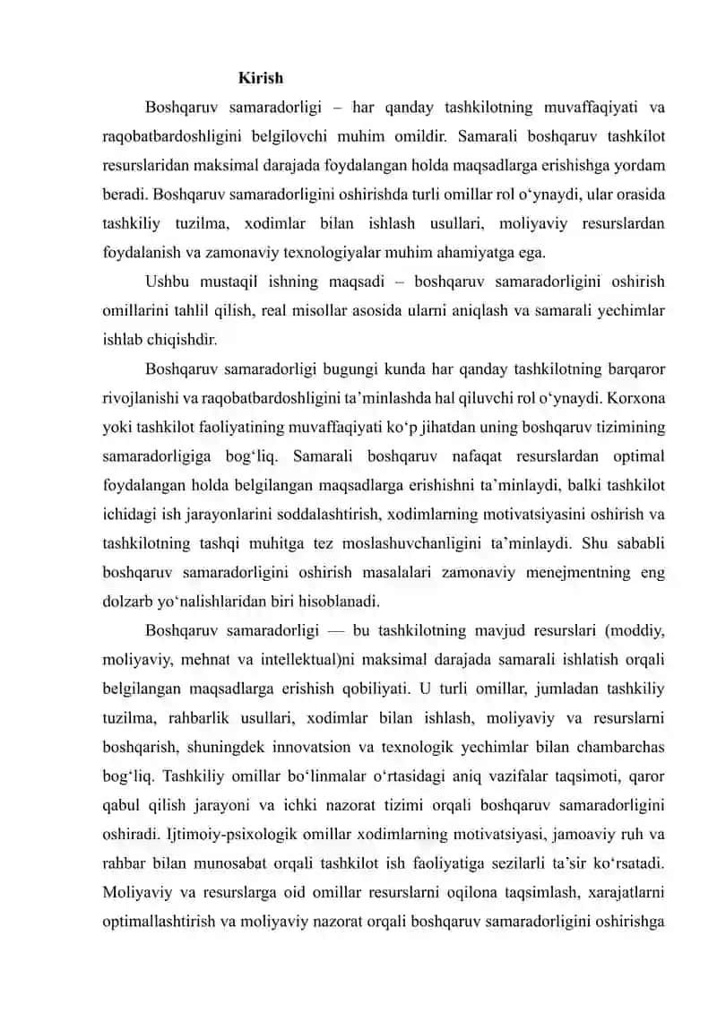 Boshqaruv Samaradorligini Oshirish Omillari: Real Misollar va Yechimlar 2