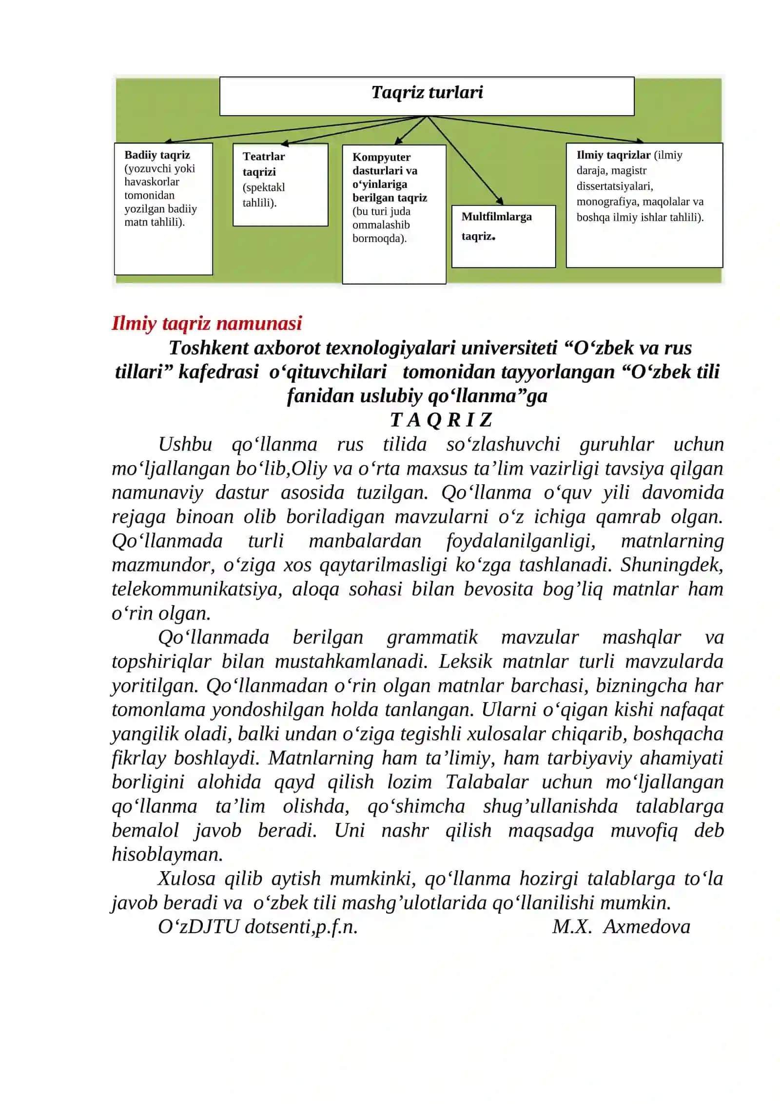 Taqriz turlari 2