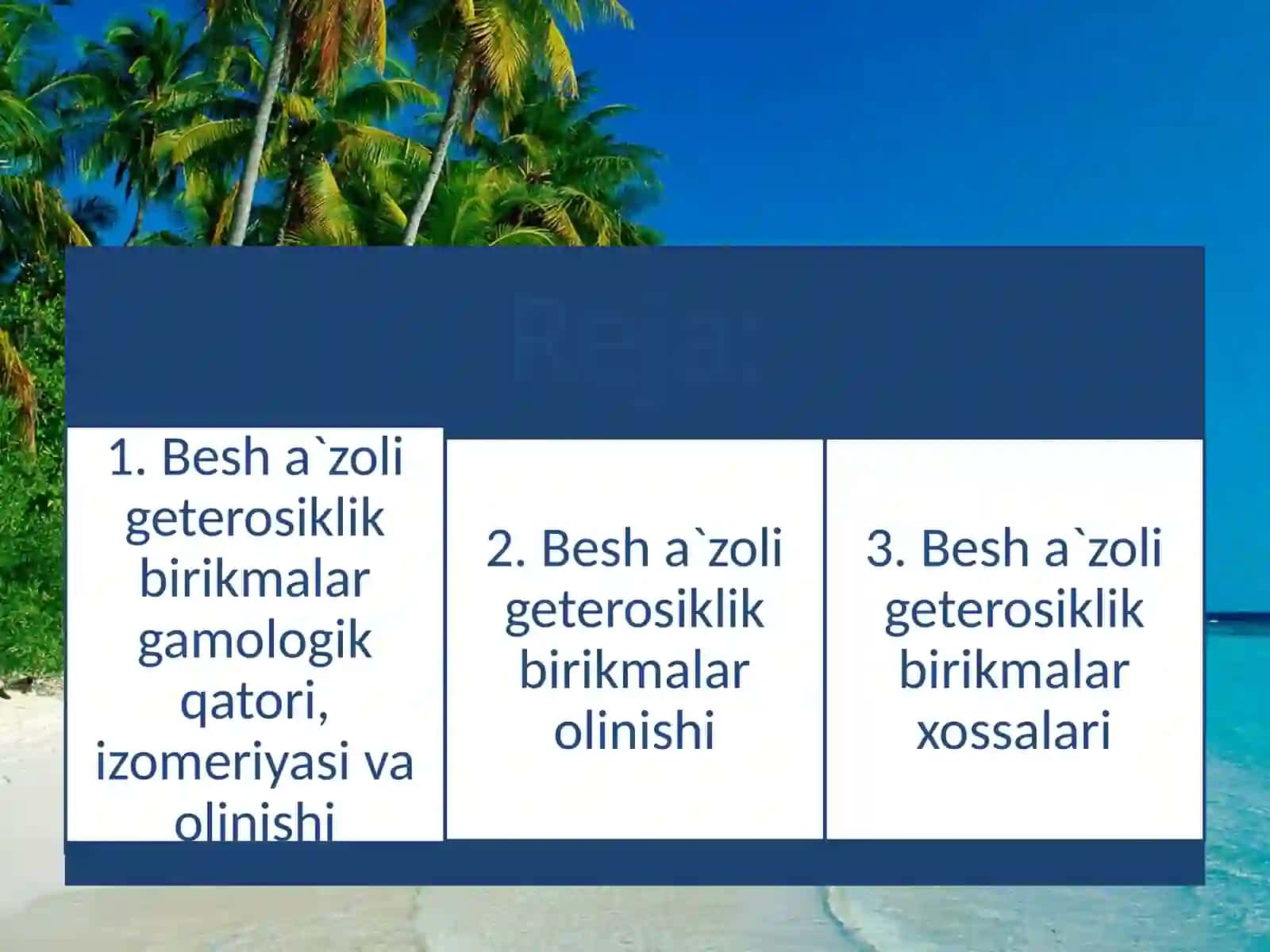 Besh a`zoli geterosiklik  birikmalar 2