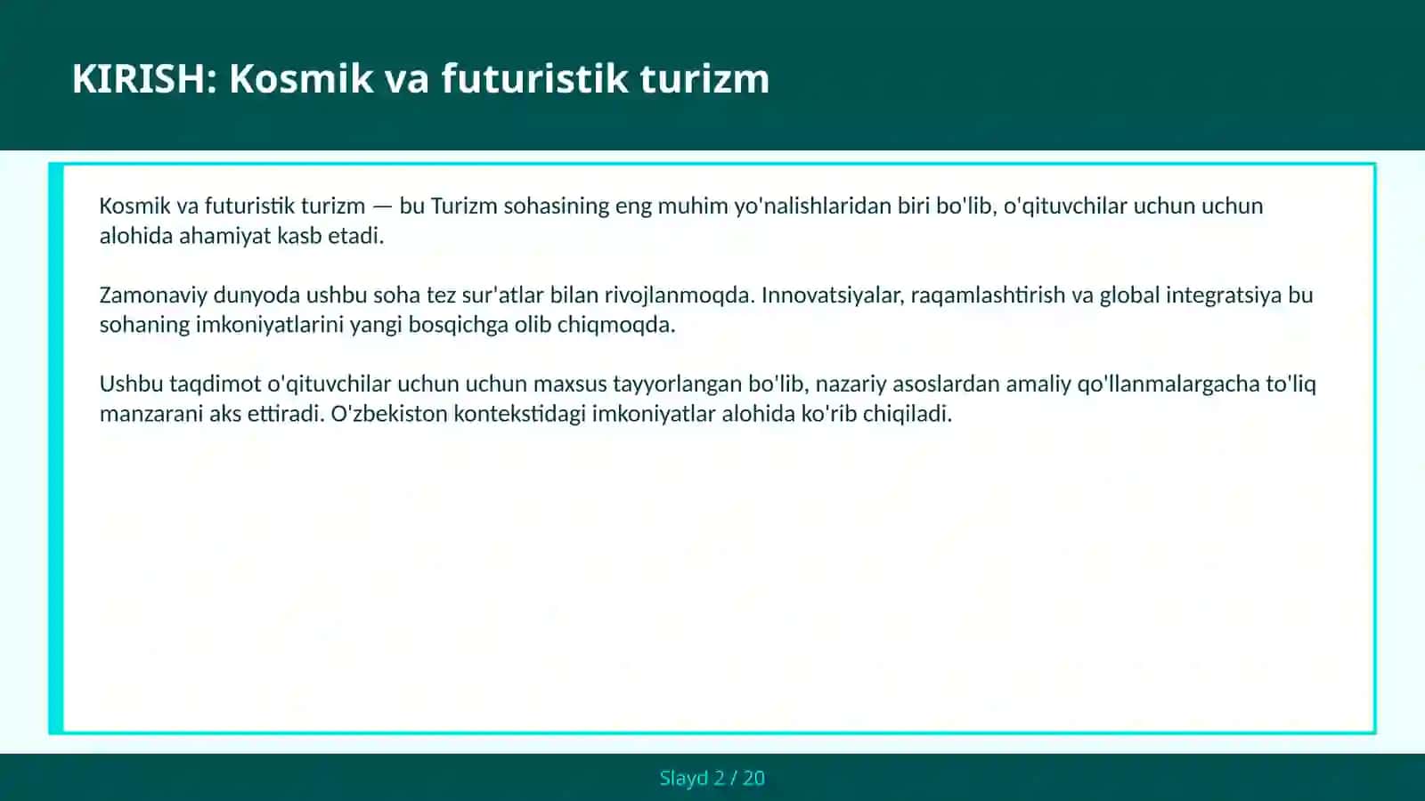 Kosmik va futuristik turizm 2