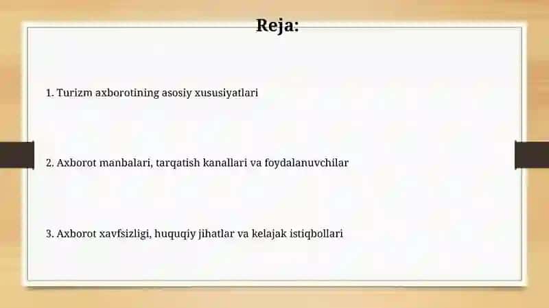 Turizm sohasiga doir axborotlarning xossalari 2