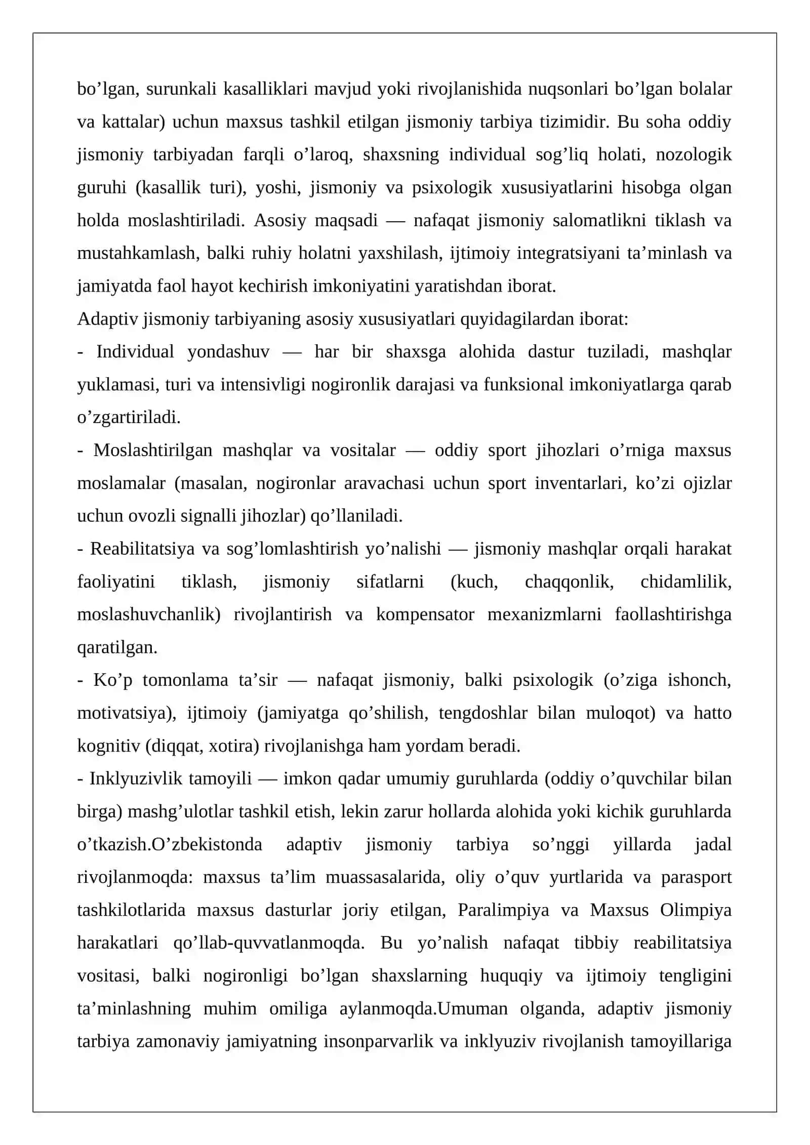 Adaptiv jismoniy tarbiyaning umumiy xususiyatlari 2
