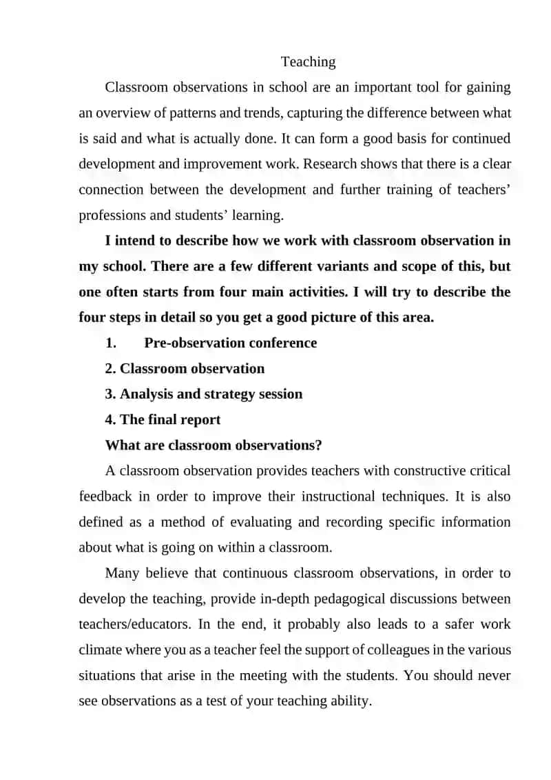 Classroom Observation in School 2