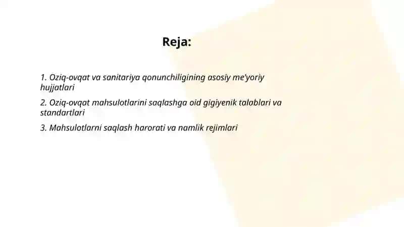 Oziq-ovqat va sanitariya qonuniyati 2