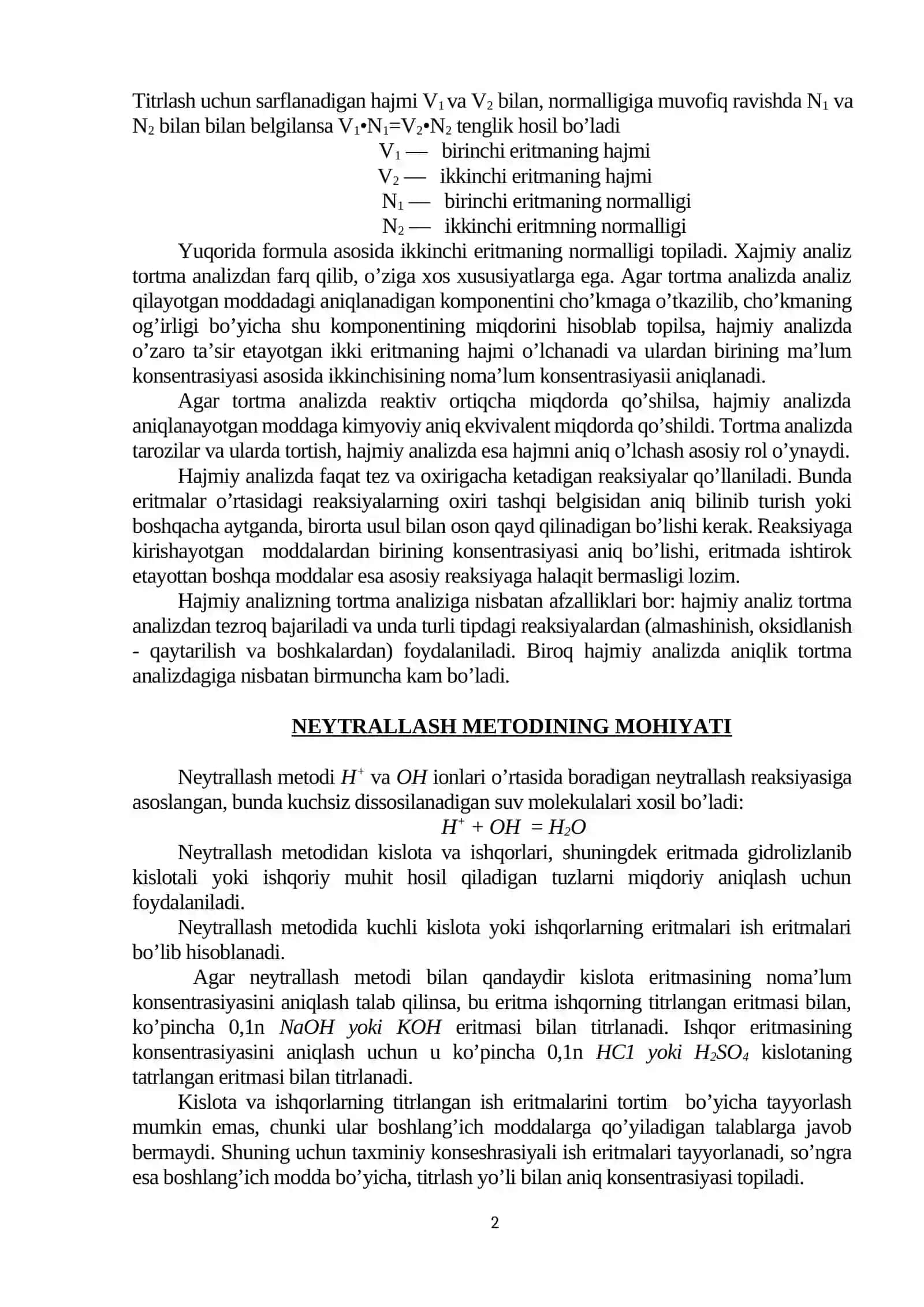 Hajmiy analiz Laboratoriya ishi 2