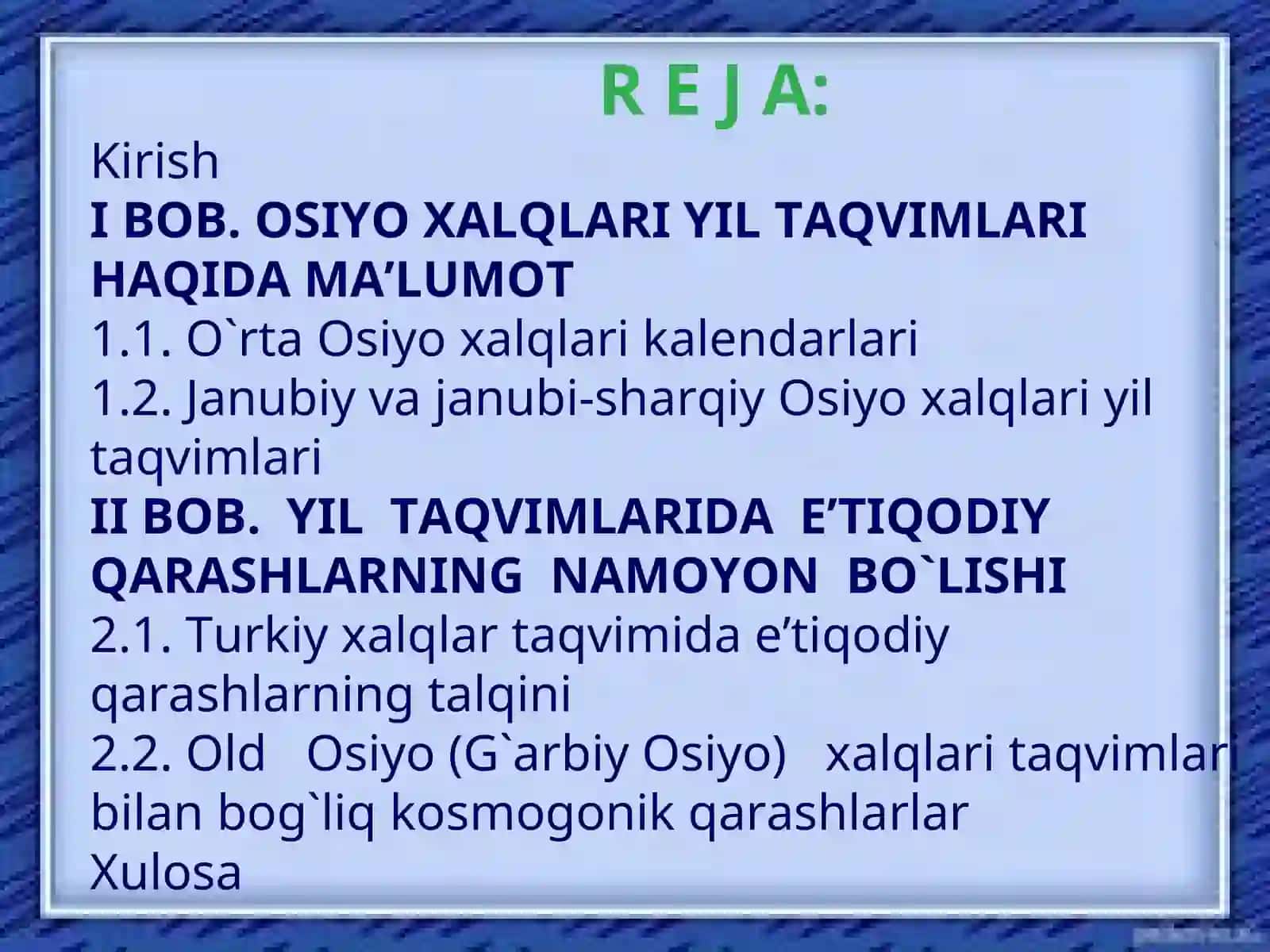 Yil taqvimlari va ular bilan bog`liq e`tiqodiy qarashlar 2