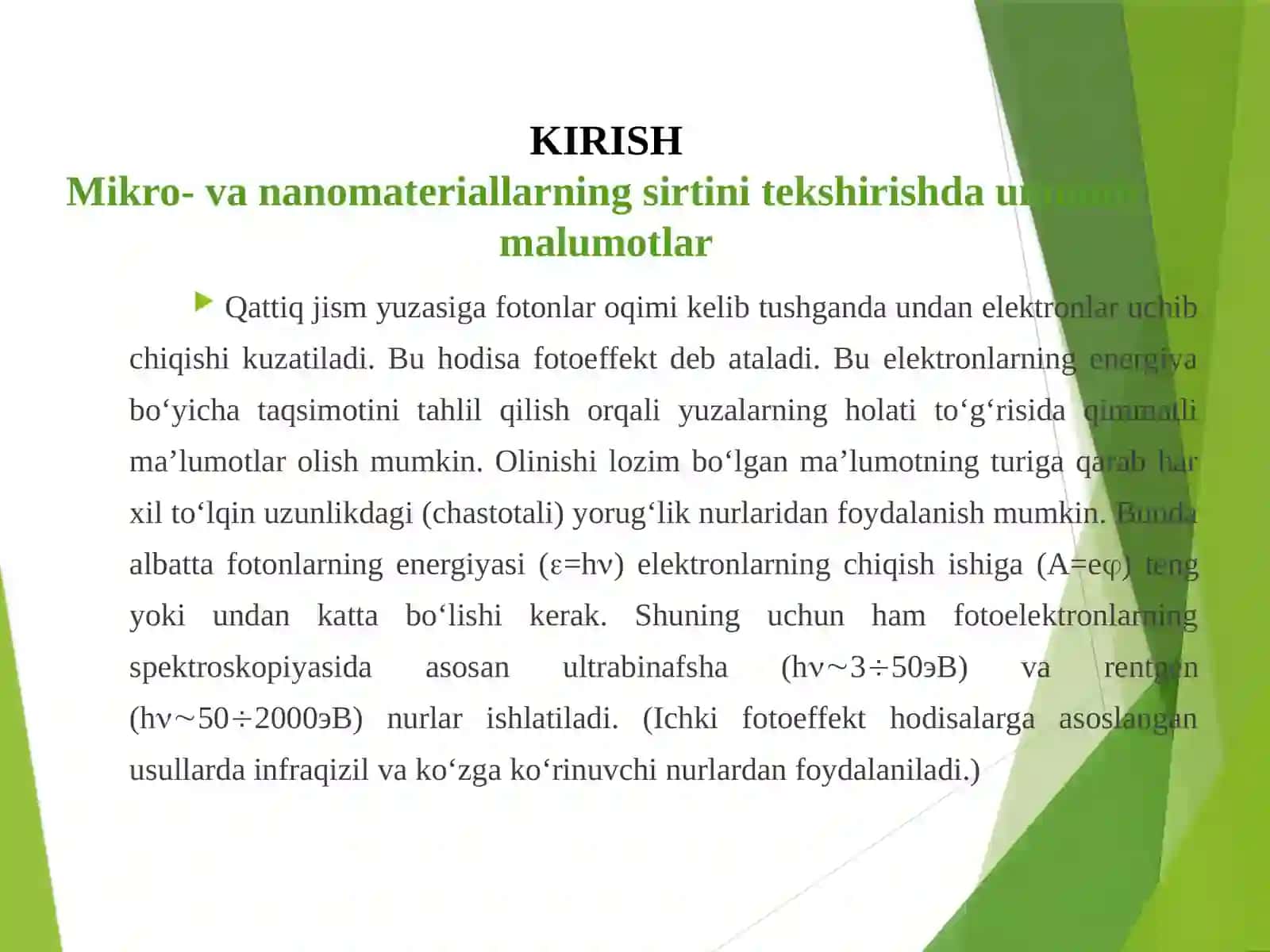 ULTRABİNAFSHA NURLARNİNG ELEKTRON SPEKTROSKOPİYASİ 2