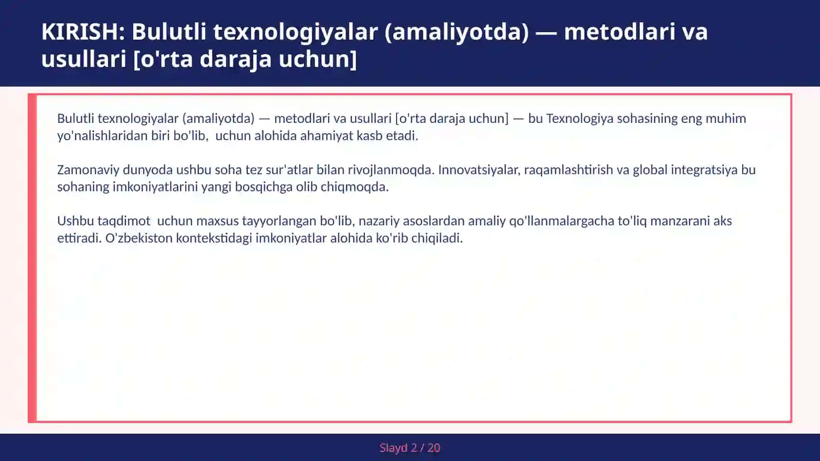 Bulutli texnologiyalar (amaliyotda) — metodlari va usullari [o'rta daraja uchun] 2