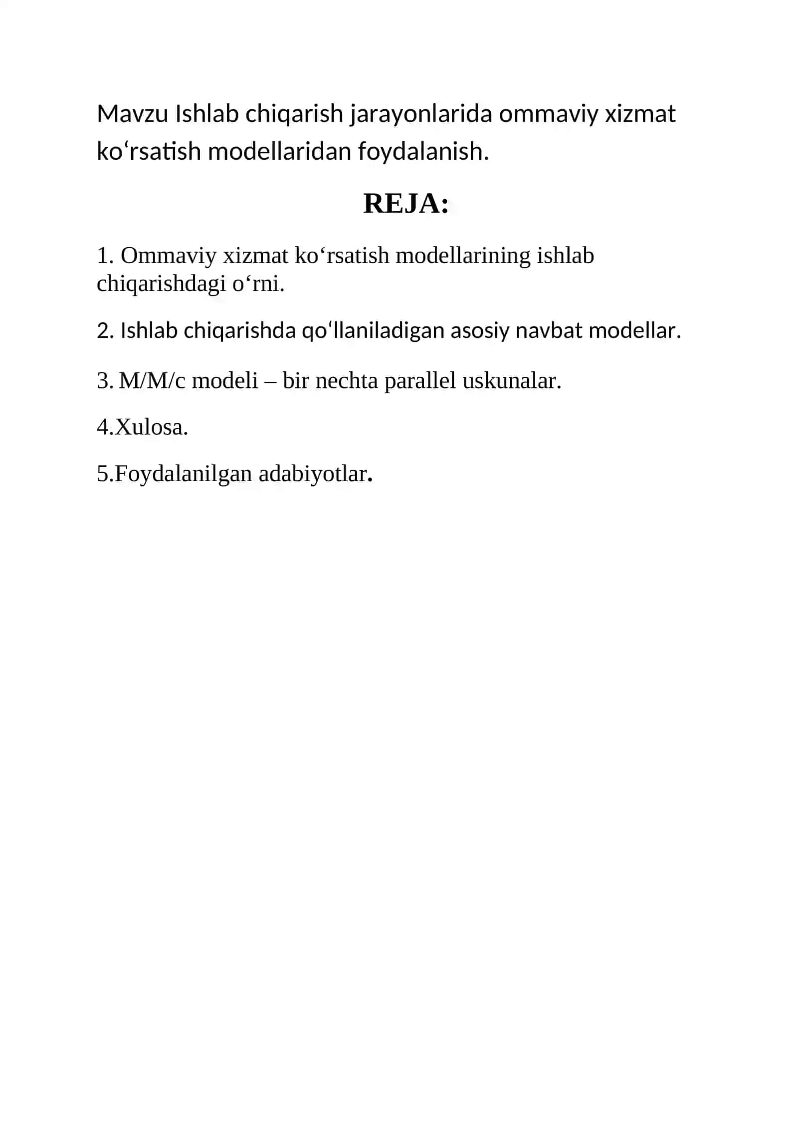 Ommaviy Xizmat Ko'rsatish Modellari 2