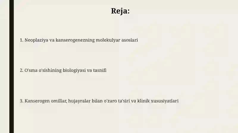 Neoplaziya va kanserogenezning molekulyar asoslari 2