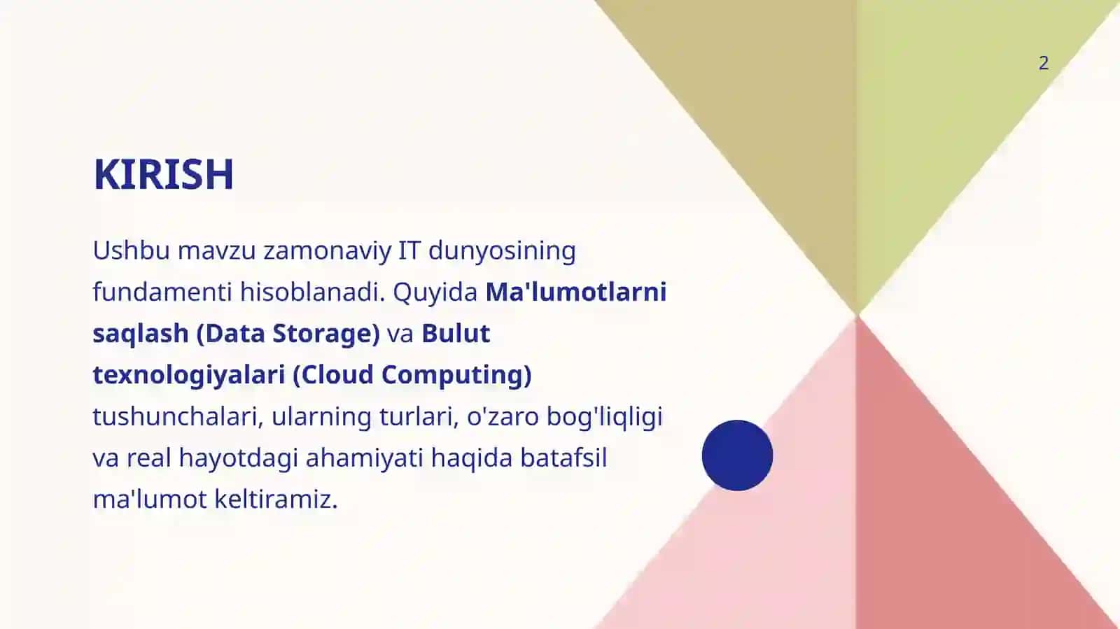 MA'LUMOTLARNI SAQLASH VA BULUT TEXNOLOGIYALARI 2
