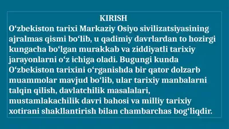 OʻZBEKISTONTARIXINING DOLZARB MUOMALARI 2