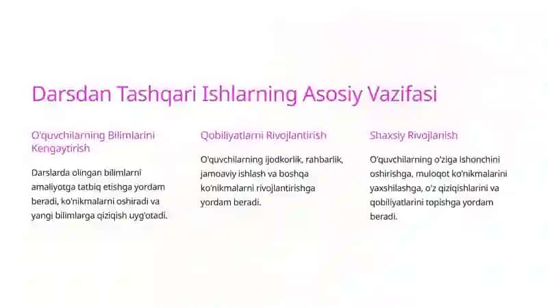 DARSDAN TASHQARI ISHLARNI TASHKIL QILISH METODIKASI 2