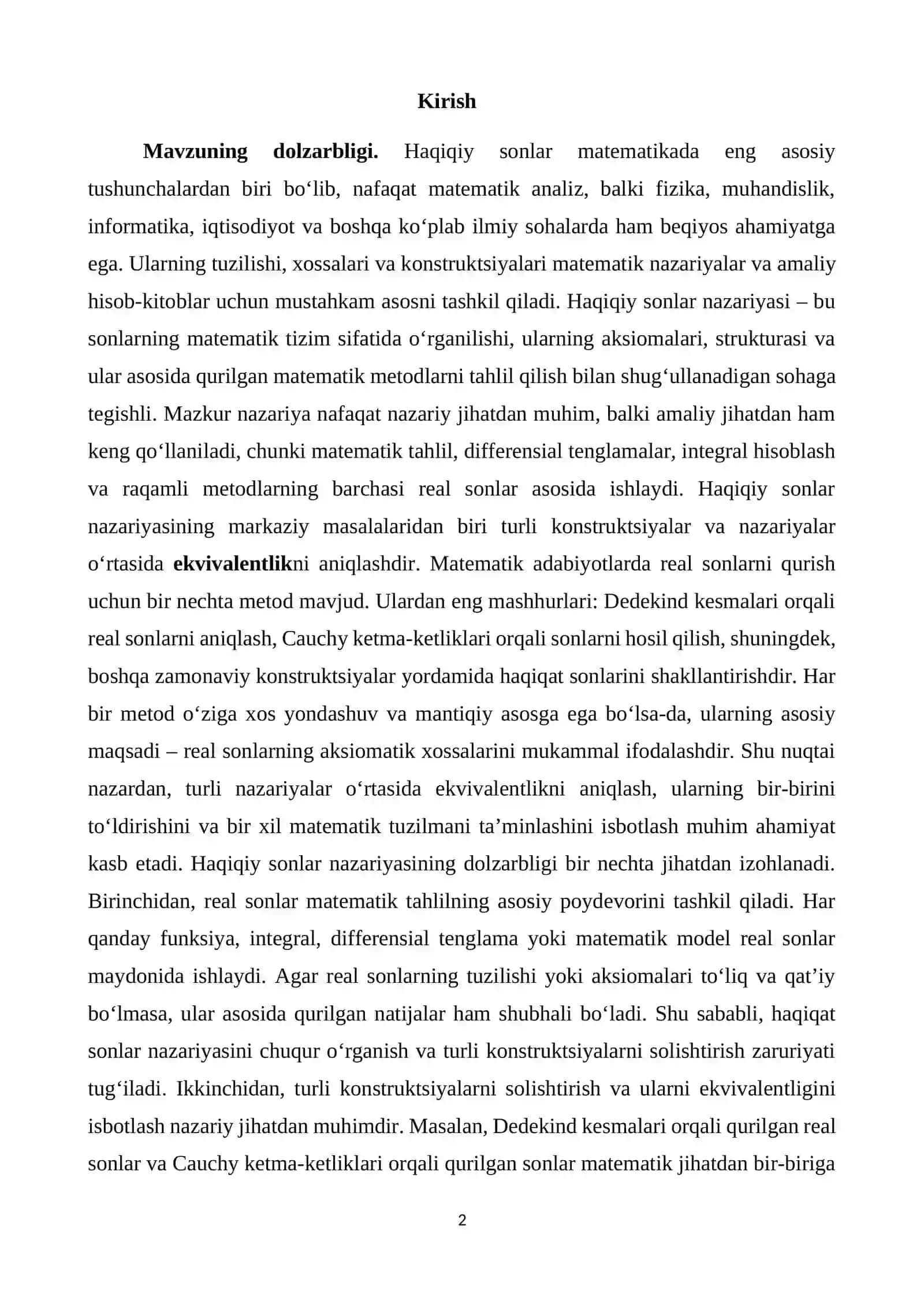 Haqiqiy sonlar nazariyasi tushunchasi. 2