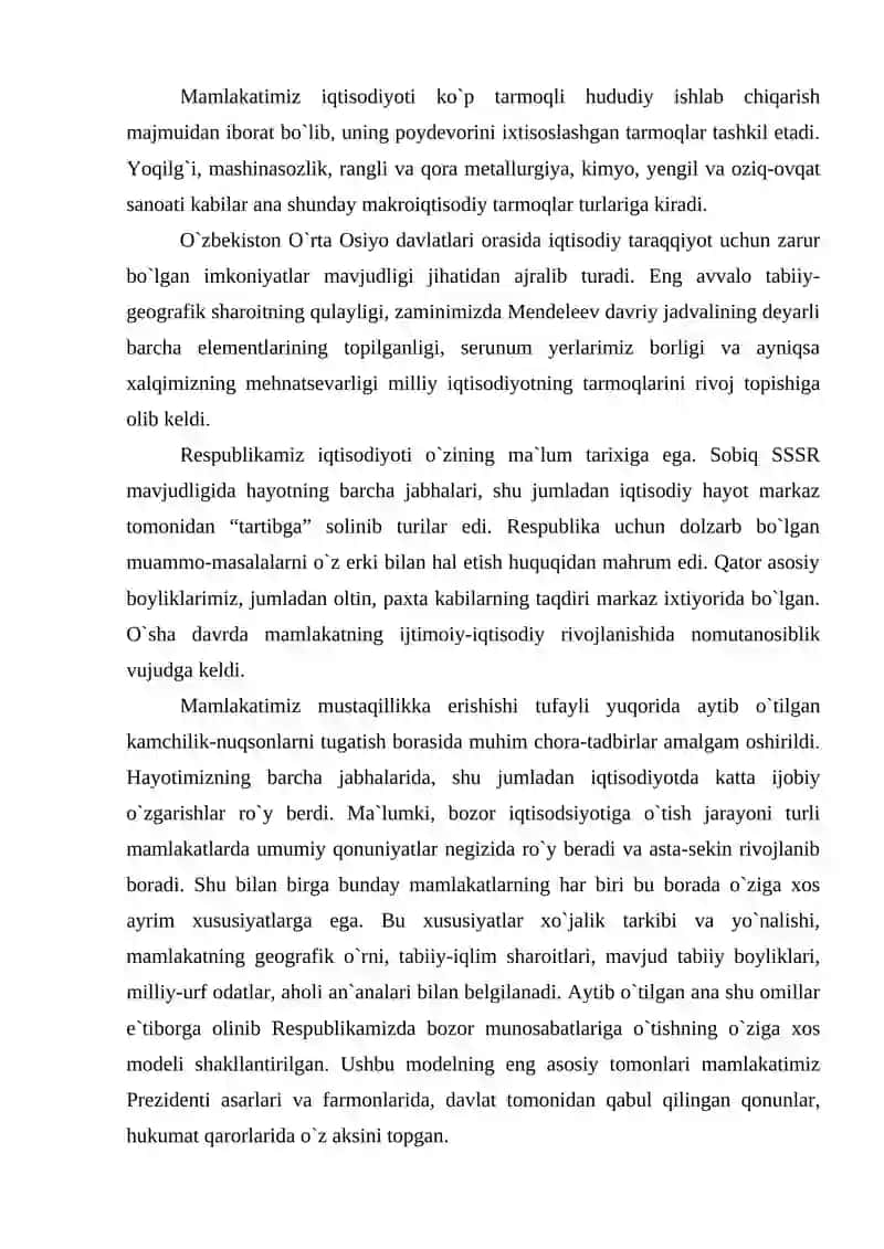 Sanoat tarmoqlarining iqtisodiyotdagi o‘rni va ahamiyati 2