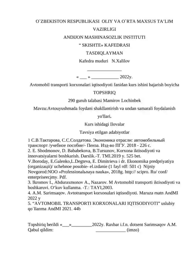 Avtomobil transporti korxonalari iqtisodiyoti 2