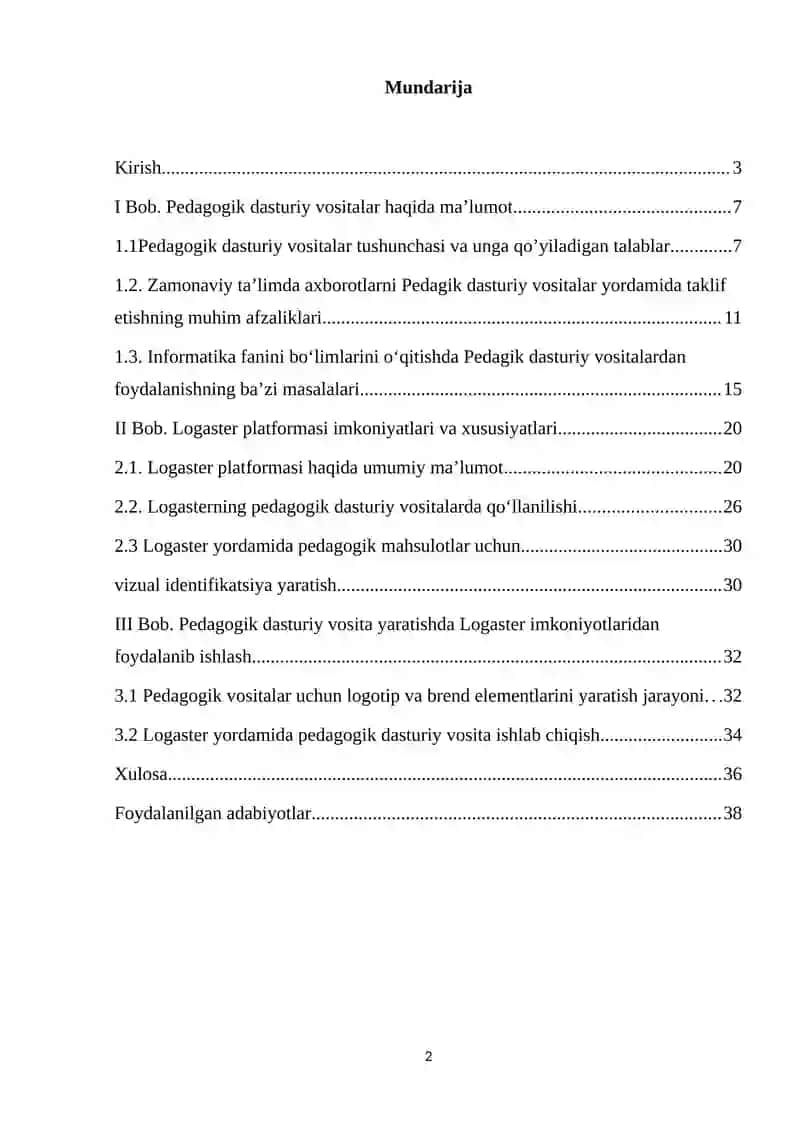 Kurs ishi.Pedagogik dasturiy vositalar yaratishda Logaster imkoniyatlaridan foydalanish 2