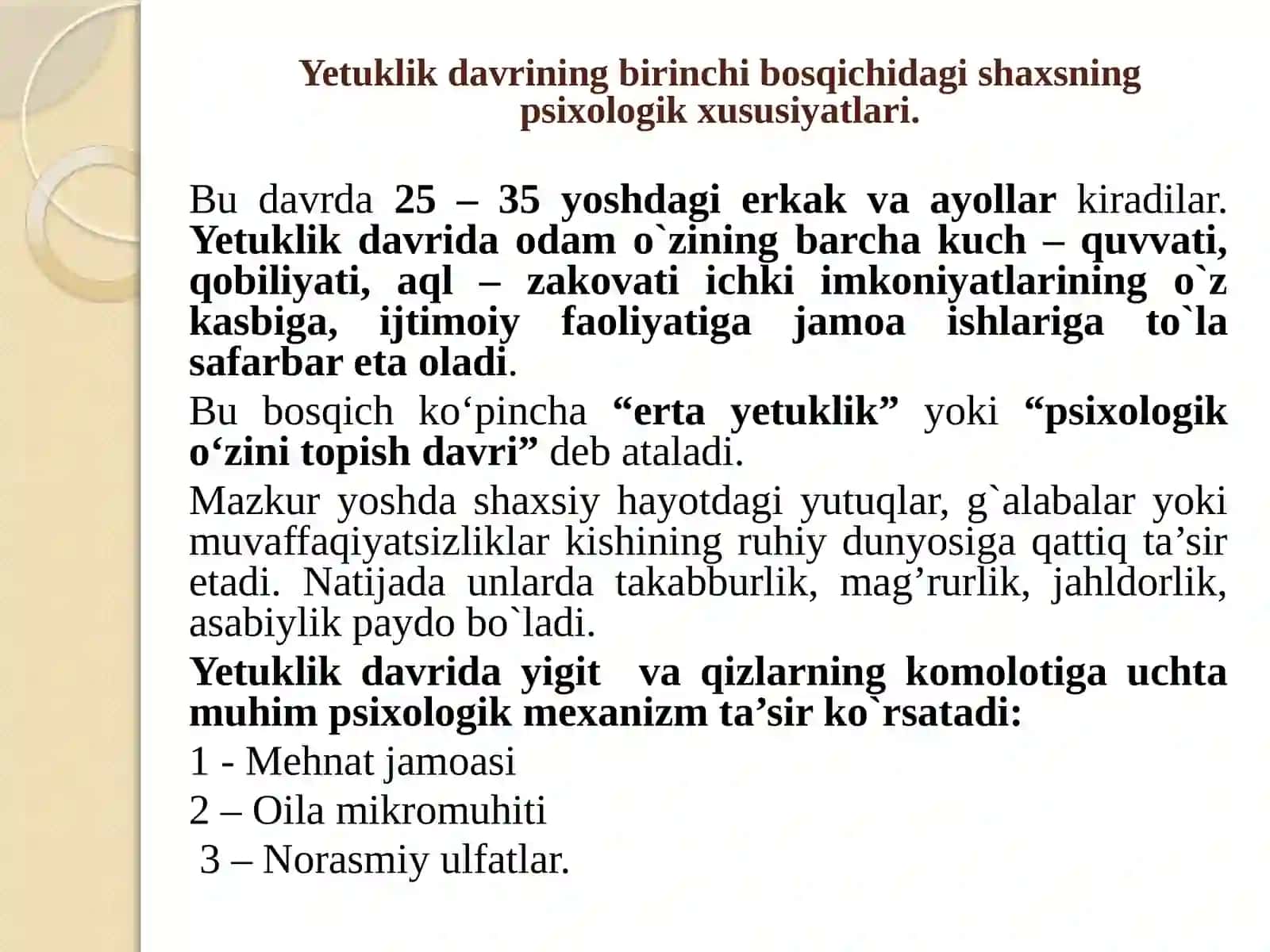 Yetuklik davrining psixologik xususiyatlari 2