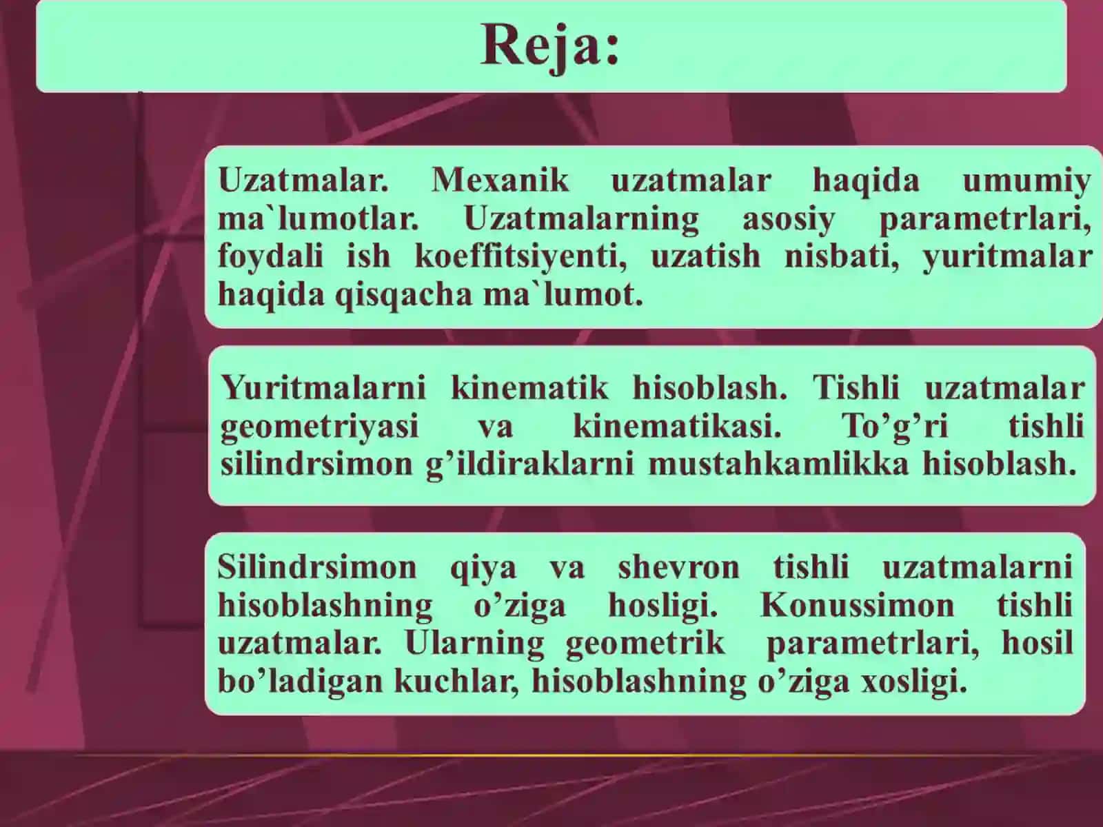 Tishli uzatmalar geometriyasi va kinematikasi 2