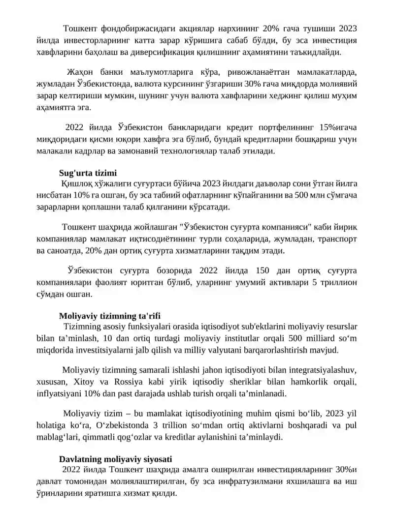 Moliya tizizmi va uning tarkibiy qisimlari 2