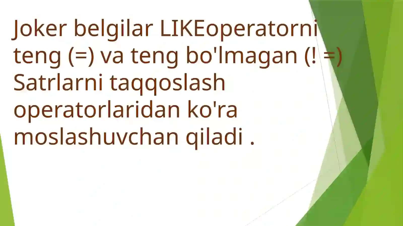SQL SERVERDA LIKE VA LIMIT TUSHUNCHALARI VA ULARNING QO’LLANILISHI 2