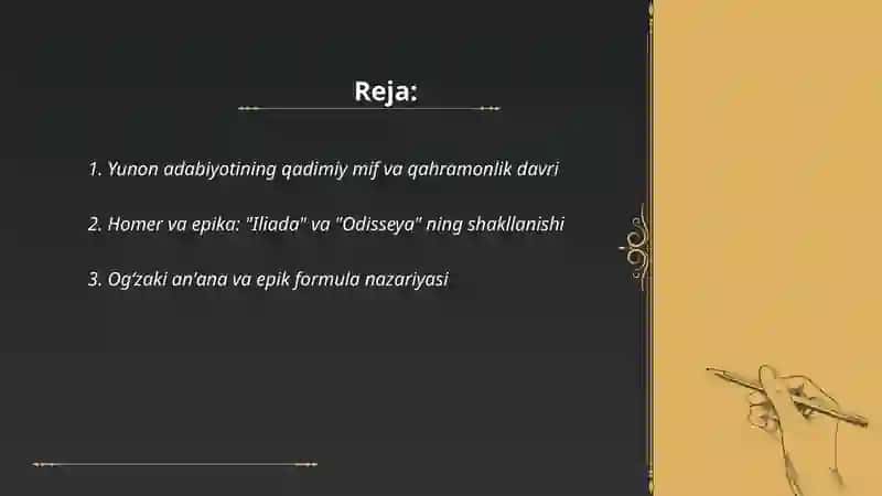 Yunon adabiyotining shakllantirish davrlari 2