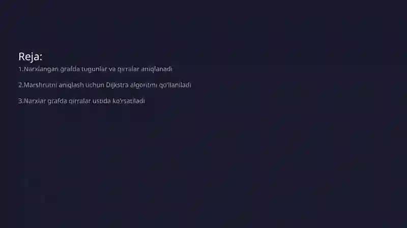 Narxlangan grafda arzon mashrutni aniqlash 2