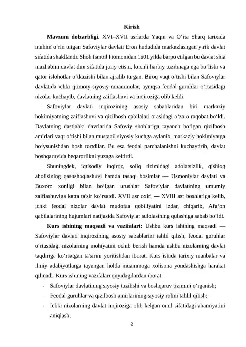 SAFOVIYLAR DAVLATI INQIROZI VA FEODAL GURUHLAR O’RTASIDAGI NIZOLAR 2