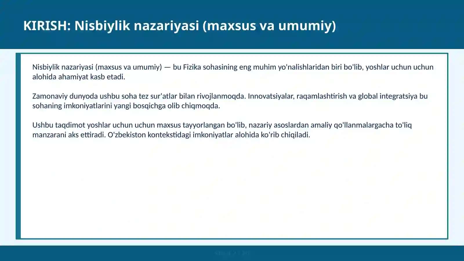 Nisbiylik nazariyasi (maxsus va umumiy) 2