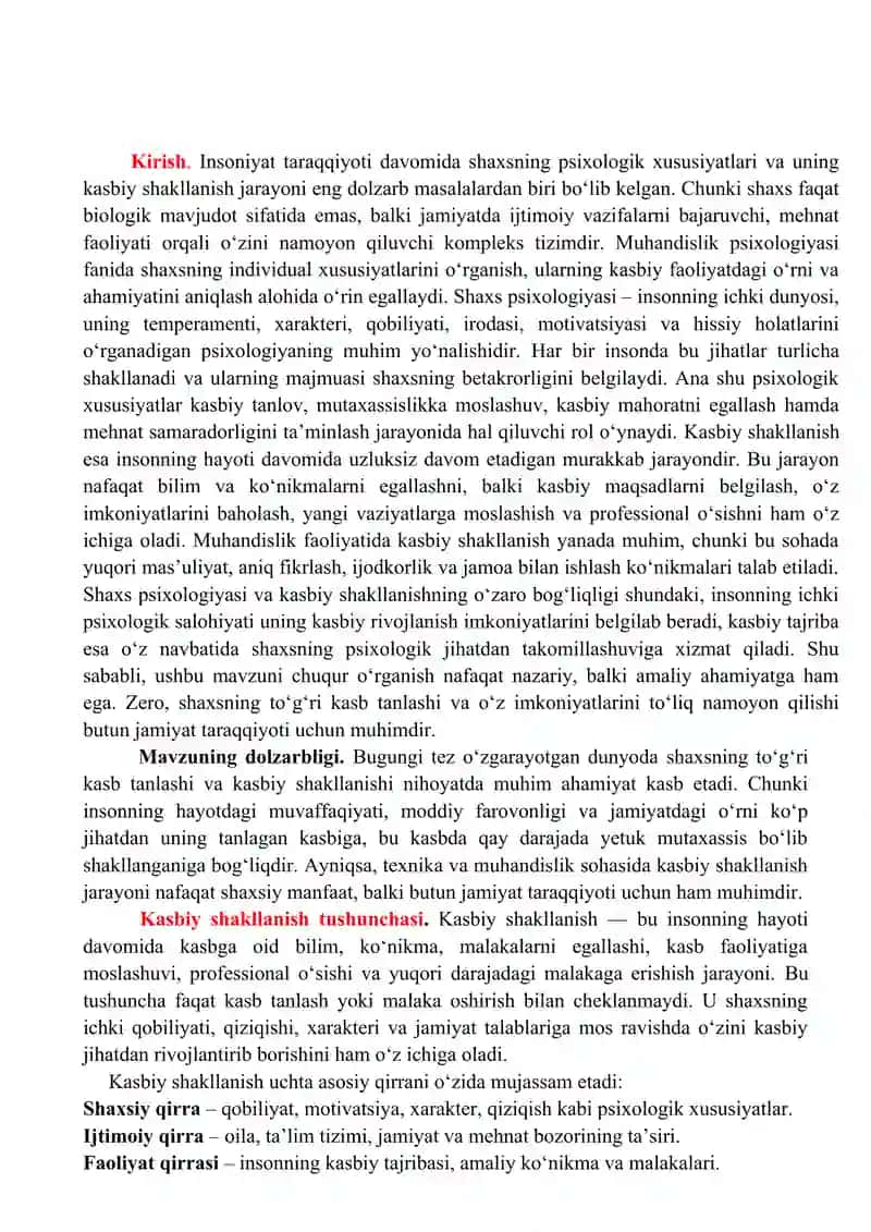 Shaxs psixologiyasi va kasbiy shakllanish 2