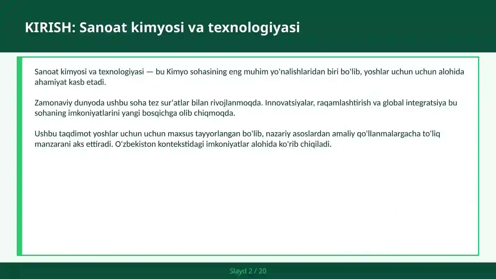 SANOAT KIMYOSI VA TEXNOLOGIYASI 2